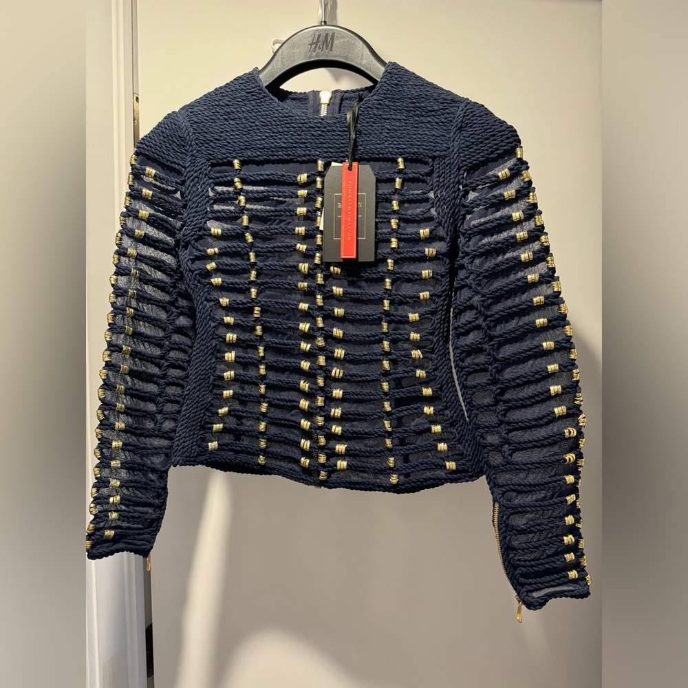 H&M x Balmain Navy Blue Golden Braided Rope Top Size 2